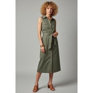 Banana Republic Utility Midi Dress Army Green Sleeveless Button Up Belted Sz6